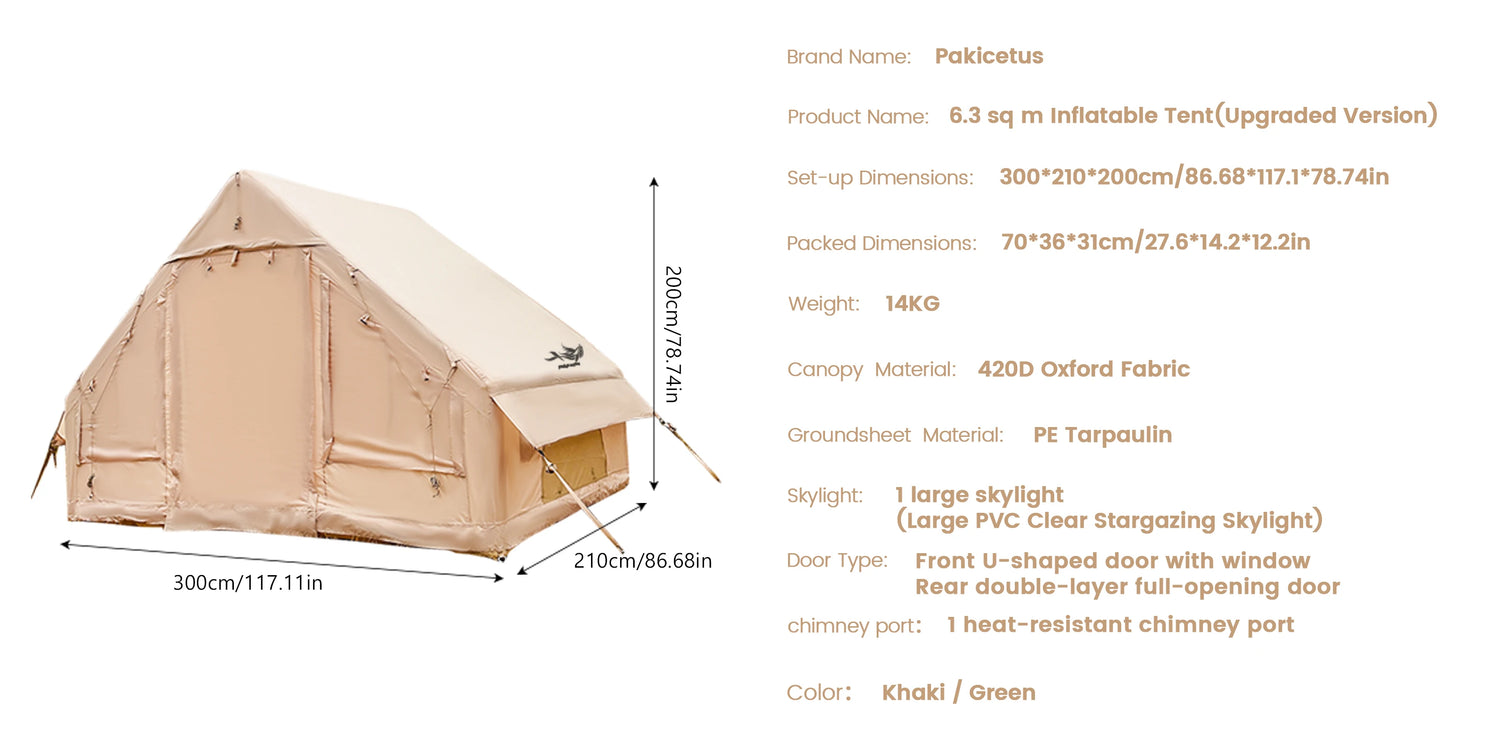 PAKICETUS Inflatable Camping Tent – 4-8 Person Portable 4-Season Waterproof Tent with Windows