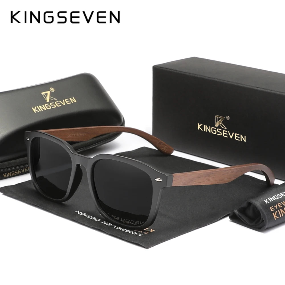 KINGSEVEN W5521 Black Walnut Wood Polarized Sunglasses – Handmade, UV400, Men’s