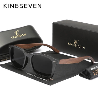 KINGSEVEN W5521 Black Walnut Wood Polarized Sunglasses – Handmade, UV400, Men’s