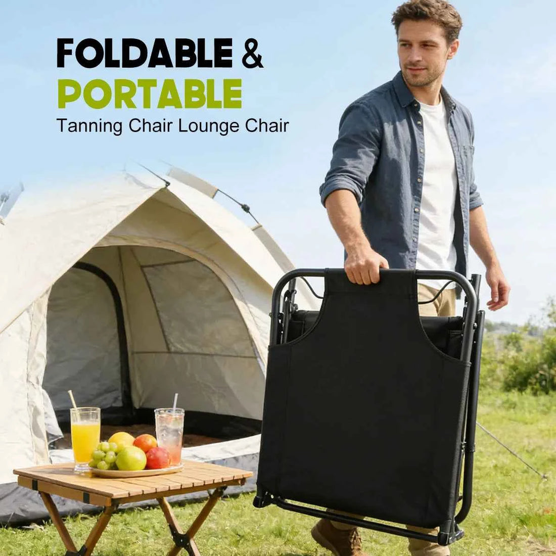 Folding Camping Lounge Chair – 330 LBS, 3-Position Recline, Removable Cushion, Oxford Fabric