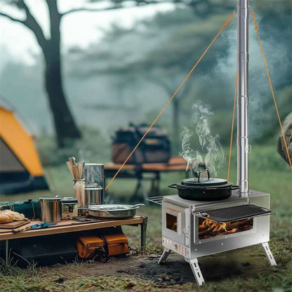 Hot Tent Stove, unho Wood Burning Stove, Portable Wood Stove with 6 Stainless Chimney Pipes for Outdoor Heating &amp; Cooking