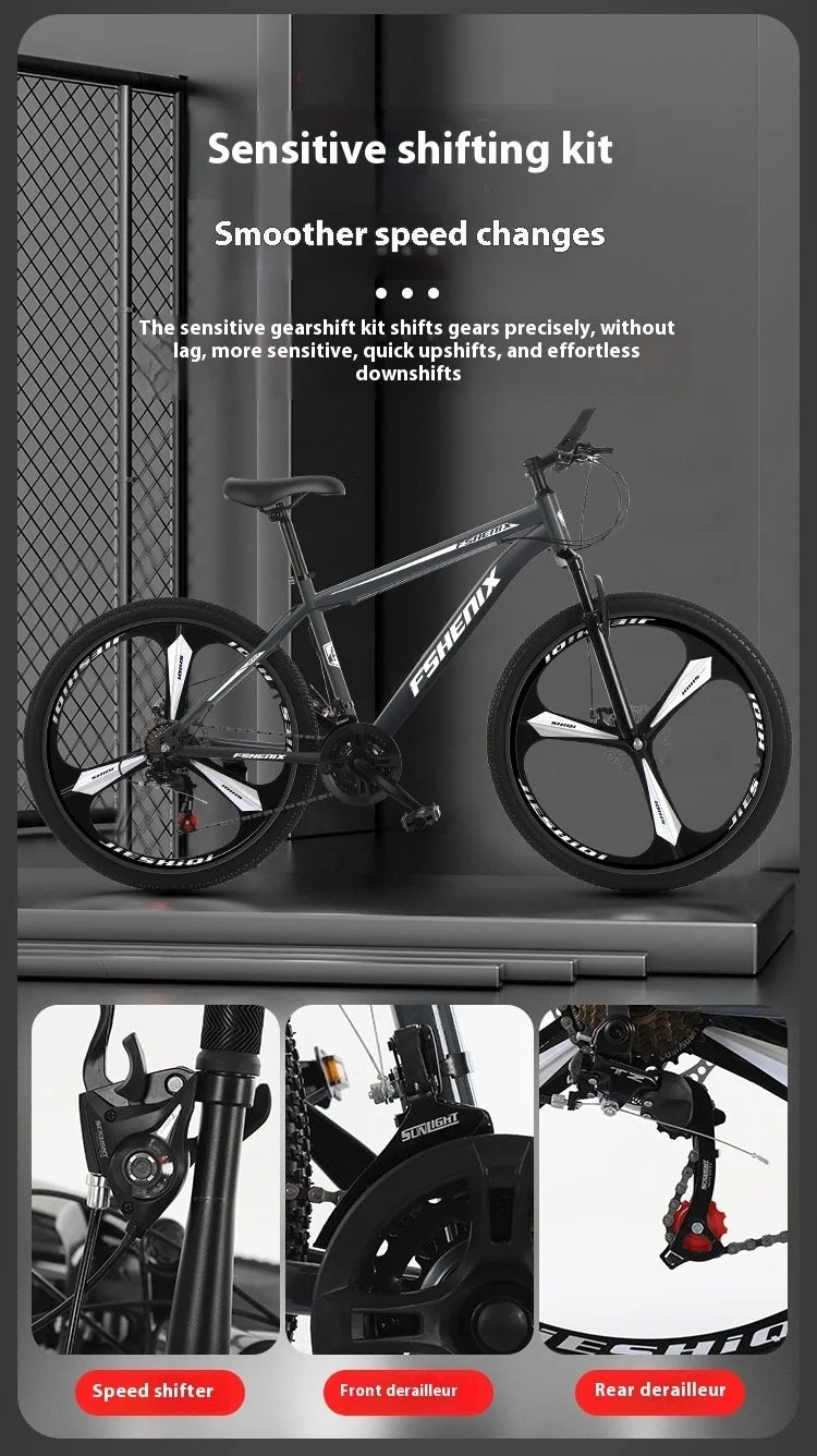 Adult wholesale mountain bikes, 24-inch and 26-inch, shock-absorbing, 21-speed off-road bikes, and college student bicycles