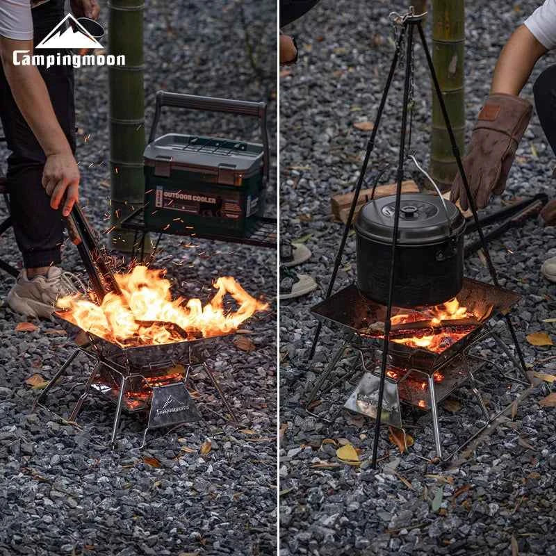 CAMPINGMOON Folding Stainless Steel BBQ Grill – Portable Camping &amp; Picnic Barbecue