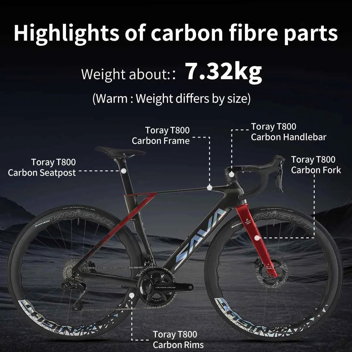 SAVA CRN R9 Full Carbon Fiber Electronic Shift Road Bike Ultra-lightweight 7.3kg Equipped with SHIMANO DURA-ACE 9270 Di2 Kit