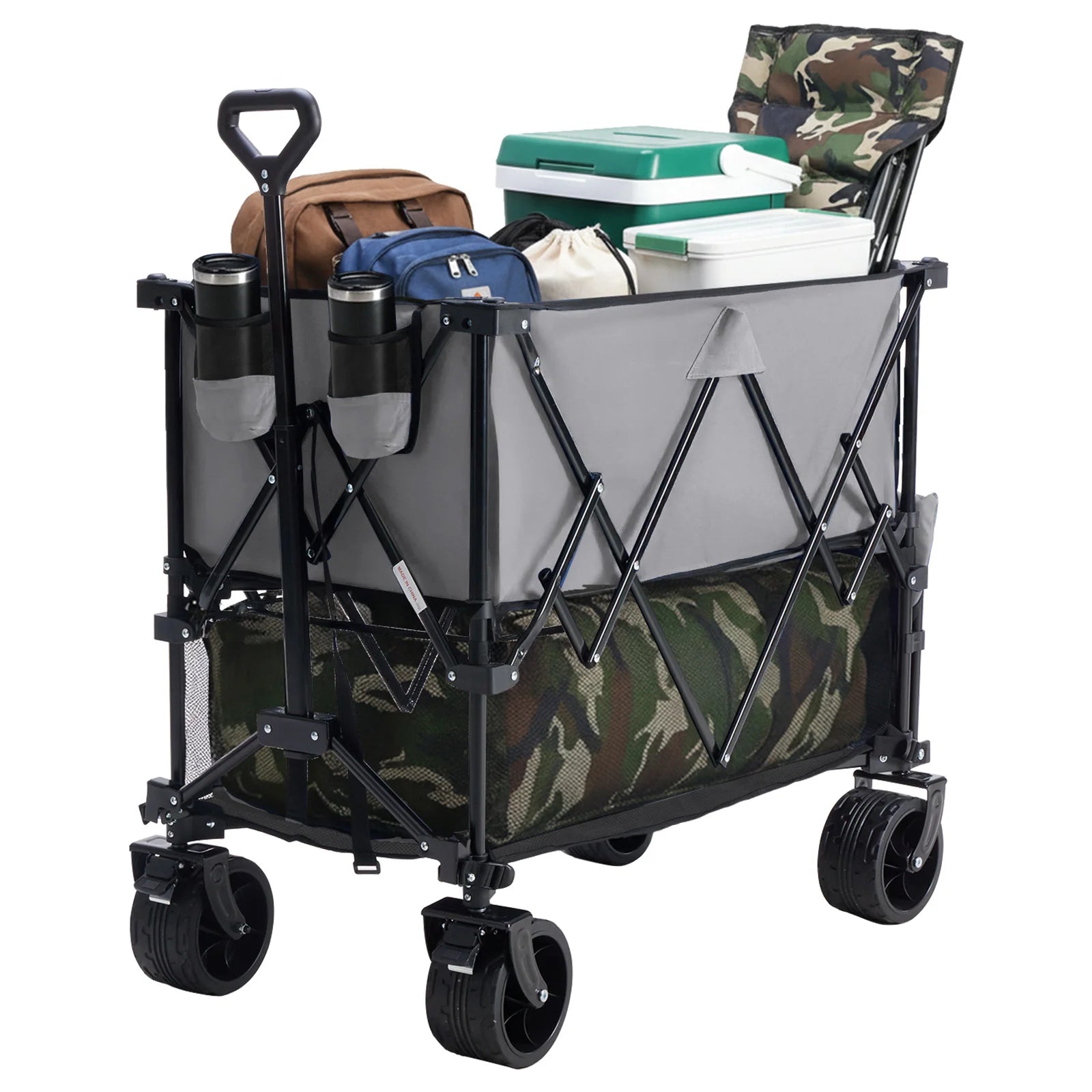 DUMOS Folding Wagon Cart – 440 lbs / 320L Capacity, Adjustable Handle, 600D Oxford, 360° Swivel Wheels