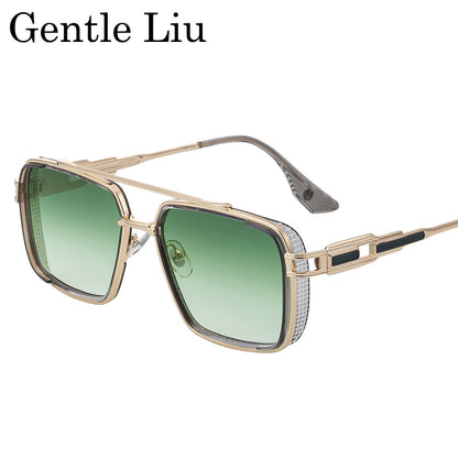 GENTLE LIU WF-5G44 Steampunk Double Beam Square Sunglasses – Alloy Frame, UV400