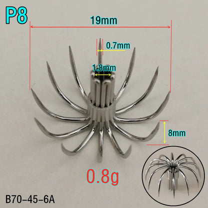 20-Piece Stainless Steel Squid &amp; Cuttlefish Hook Set – Umbrella P-Series (10 Sizes)