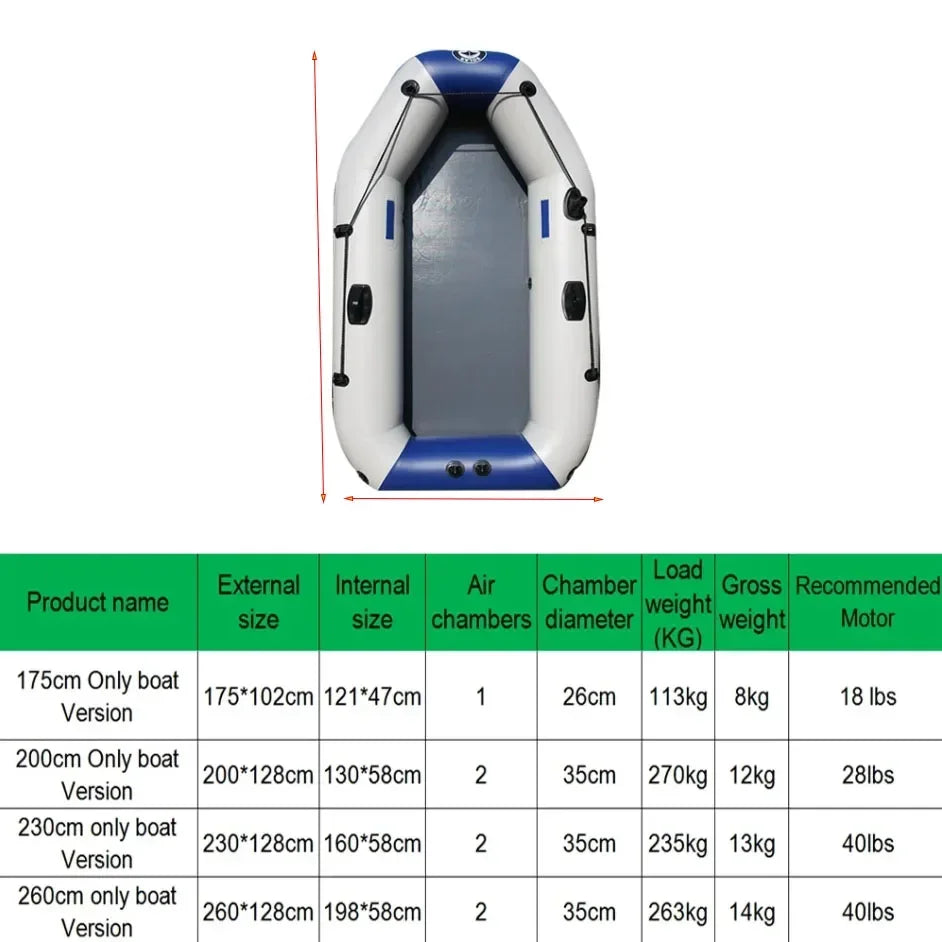 175-260cm Inflatable Boat Fishing Kayak PVC Wear-resistant Foldable Air Rowing for 1-5Person Dinghy Canone Outdoor Water Sports