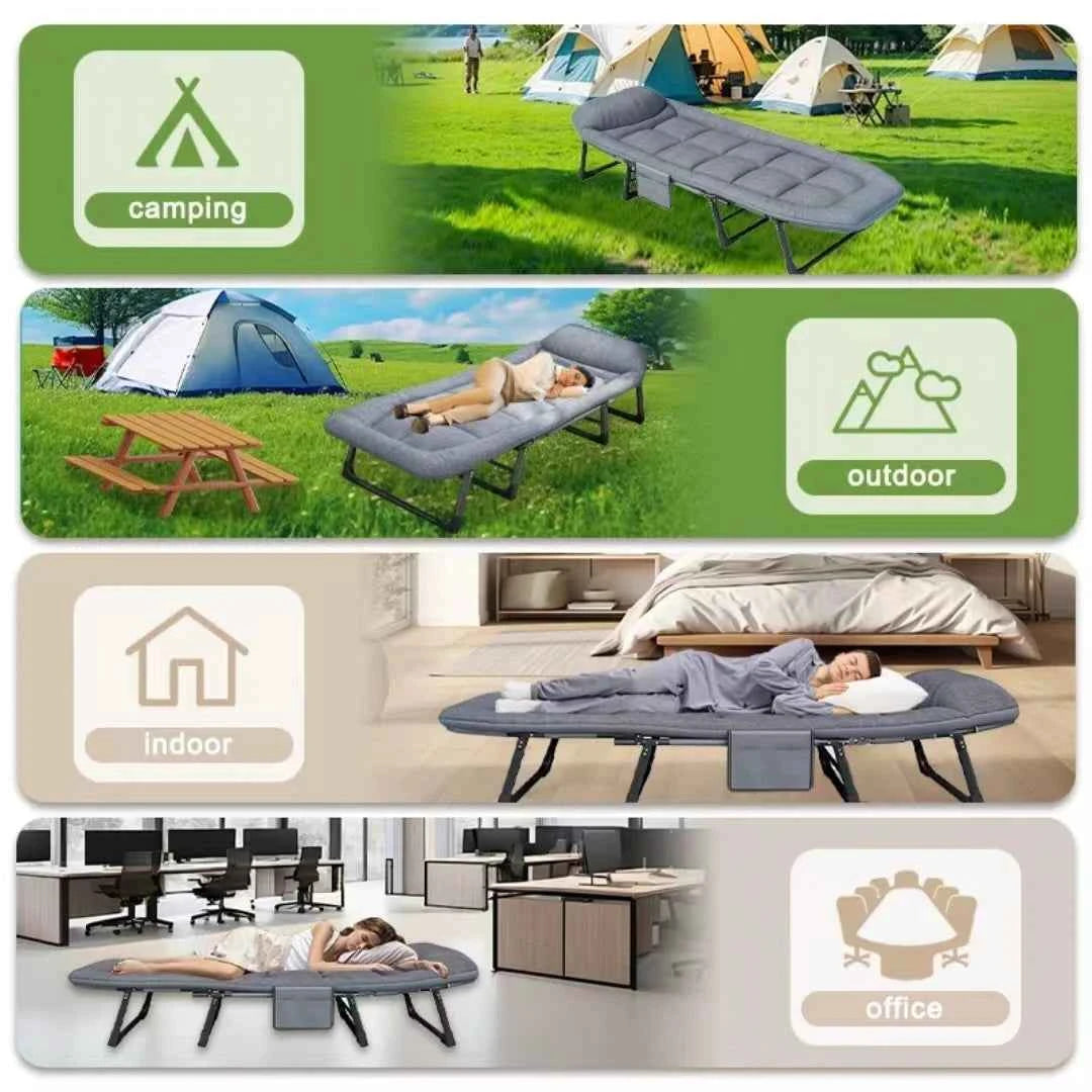 Portable Adjustable Folding Lounge Chair – Space-Saving Design with Side Pocket for Bedroom, Office, and Outdoor Camping