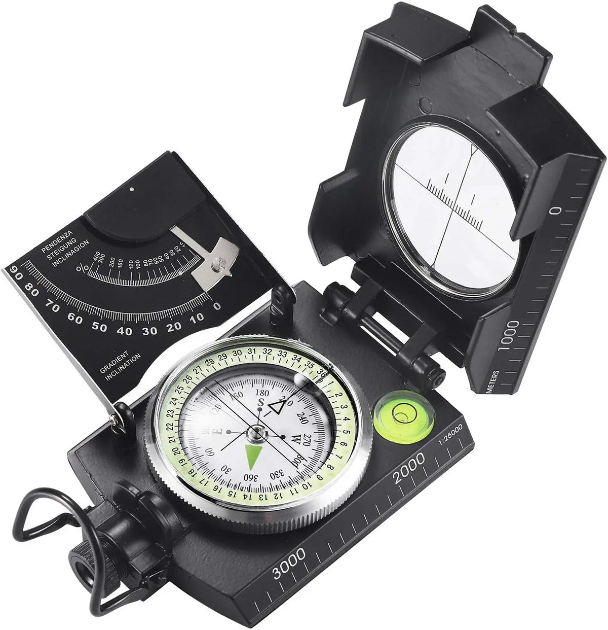 Professional Metal Sighting Compass with Inclinometer – Waterproof, Shockproof, Luminous