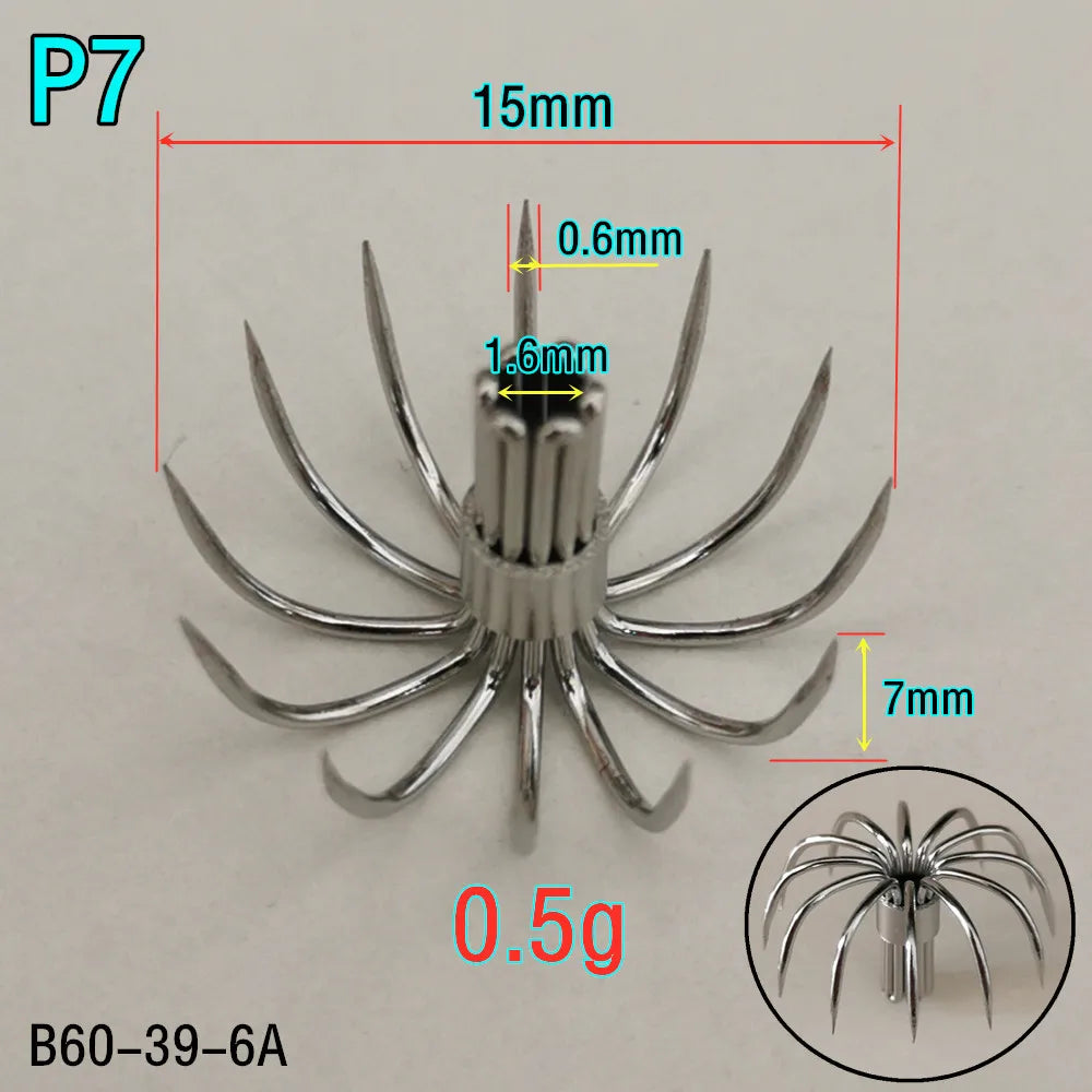 20-Piece Stainless Steel Squid &amp; Cuttlefish Hook Set – Umbrella P-Series (10 Sizes)