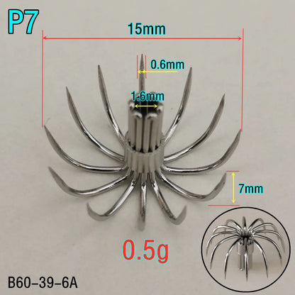 20-Piece Stainless Steel Squid &amp; Cuttlefish Hook Set – Umbrella P-Series (10 Sizes)