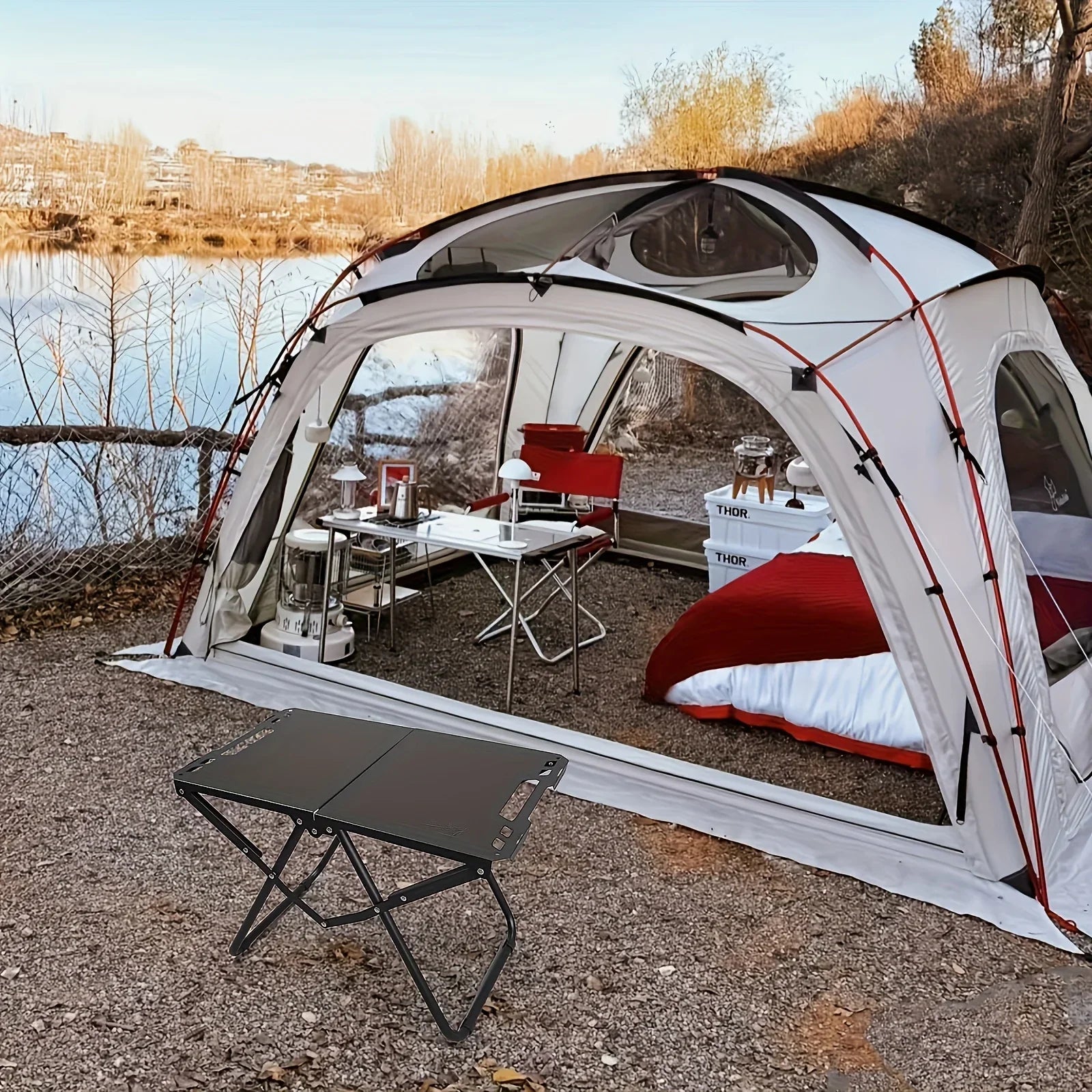 Portable Folding Stainless Steel Camping Table – Outdoor Dining for Camping, Beach &amp; BBQ