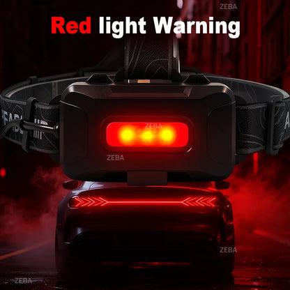 Super Bright Headlamp Dual Laser Motion Sensor Headlight 18650 USB Rechargeable Torch Yellow Light for Fog Night Running Fishing
