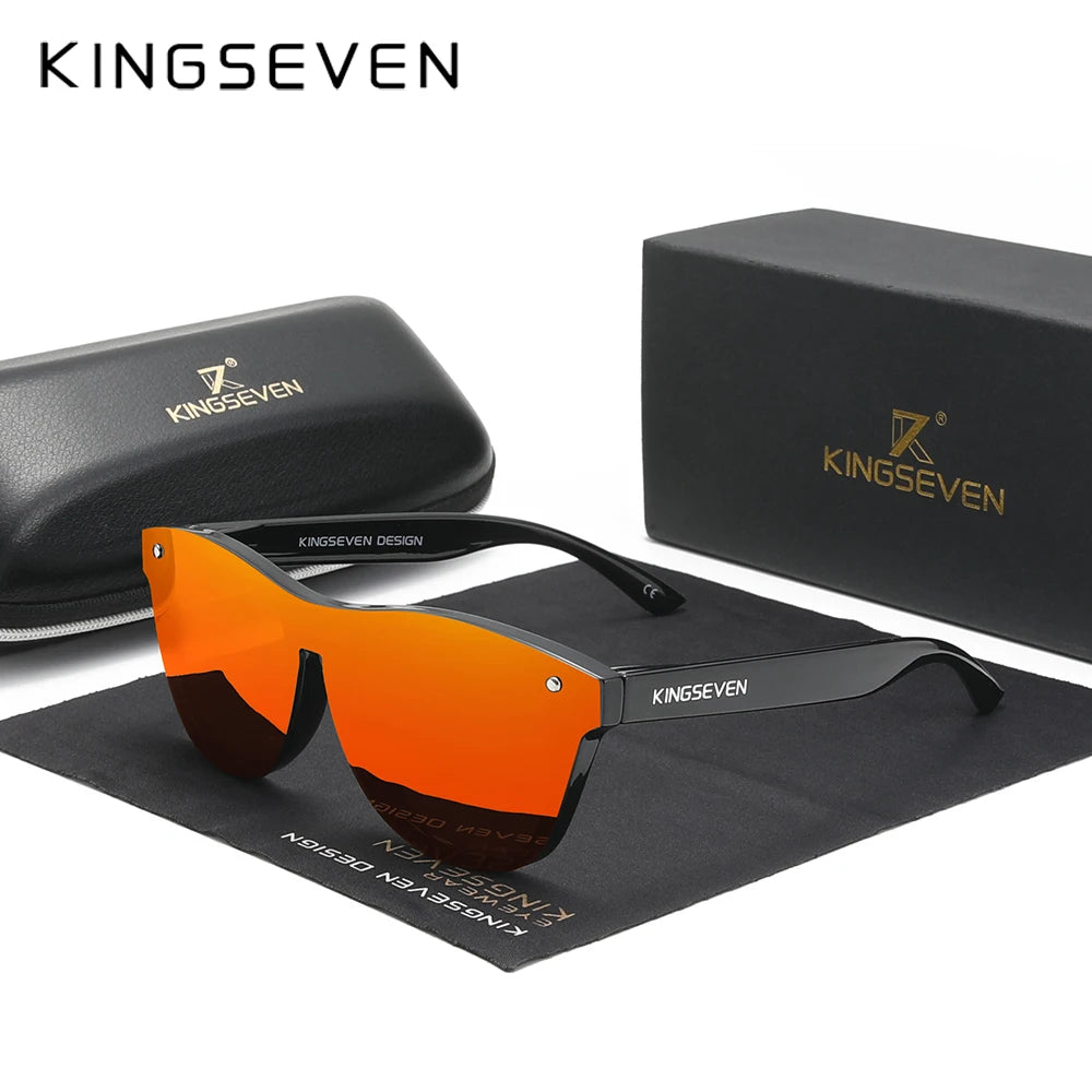 KINGSEVEN Oversized Rimless Polarized Sunglasses – UV400 Mirror Lens, Retro Style