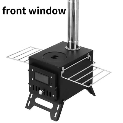Tomshoo Outdoor Camping Wood-burning Stove Wood Burner Stainless Steel Foldable Tent Heater w Tent Fire Window Patio Fireplace
