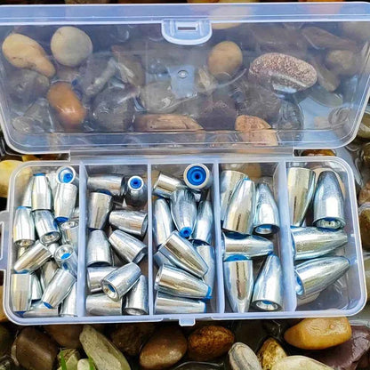 50pcs Carbon Steel Fishing Sinkers 3.5g 5g 7g 10g 14g Bullet head Fishing Weights Fishing Accessories for Bass Sea Fishing