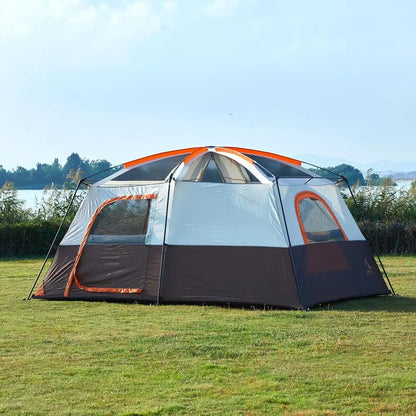 Spacious 6-14 Person Family Cabin Tent with 3 Doors &amp; 3 Mesh Windows for Waterproof Outdoor Adventures