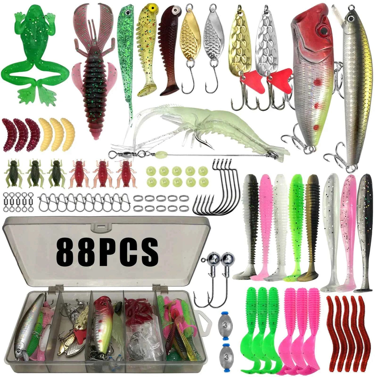 Complete Fishing Lure Kit with Tackle Box – 86 / 88 / 136 / 149 / 366pcs for Trout, Pike &amp; Bass