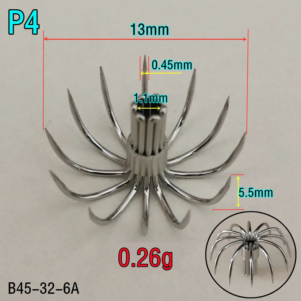 20-Piece Stainless Steel Squid &amp; Cuttlefish Hook Set – Umbrella P-Series (10 Sizes)