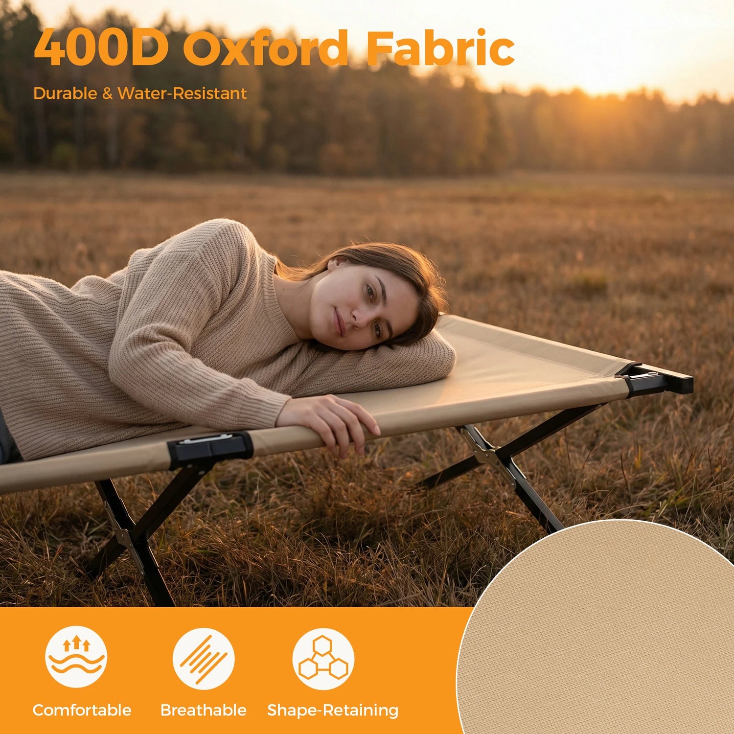 JHK Folding Camping Cot – 300 LBS Capacity | 73" x 30.3" | Tool-Free Setup | Ships from US