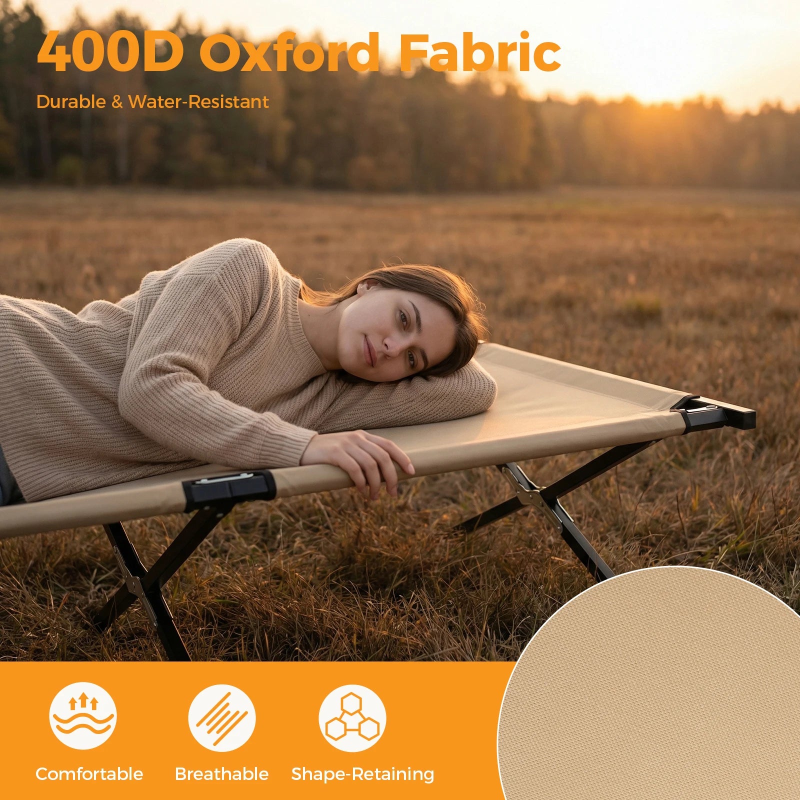 JHK Folding Camping Cot – 300 LBS Capacity | 73" x 30.3" | Tool-Free Setup | Ships from US