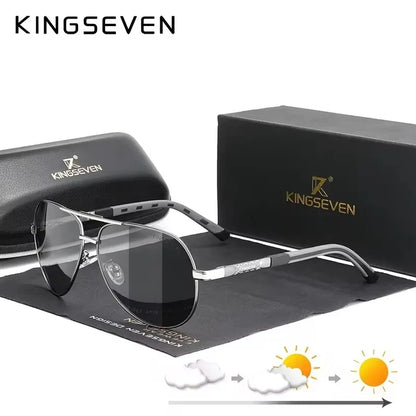 KINGSEVEN 725 Photochromic Polarized Sunglasses – Aluminum Pilot, UV400, Unisex