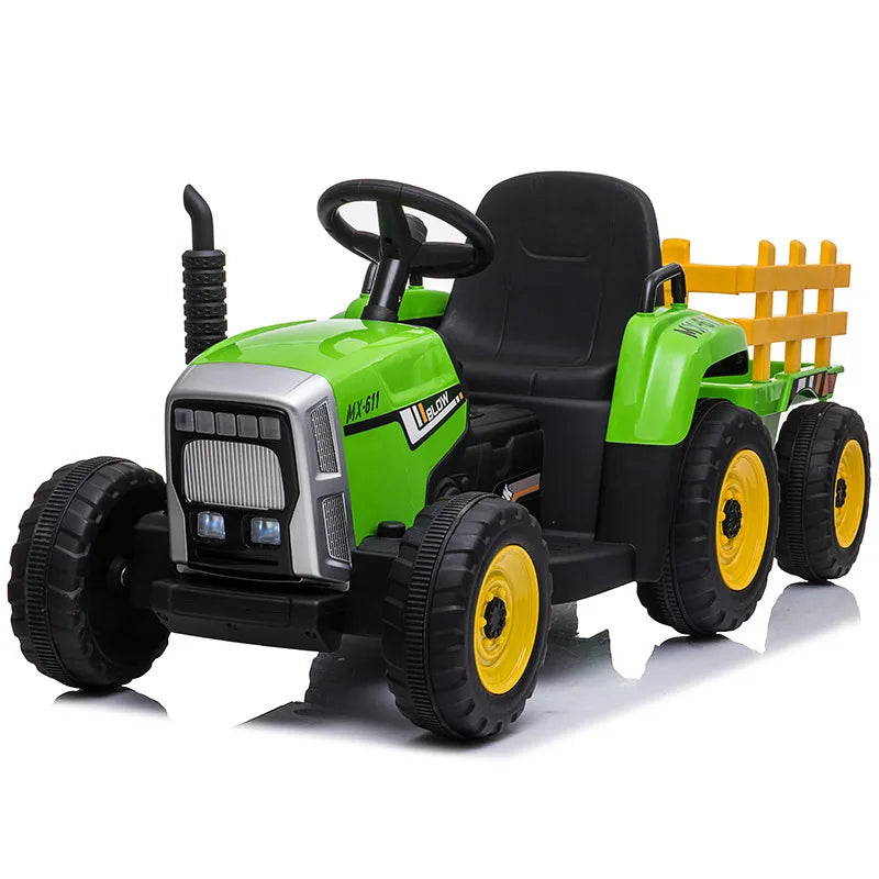 Kids Electric Ride-On Tractor – Dual Motors, LED Lights, Detachable Rear Bucket, Ages 3–12
