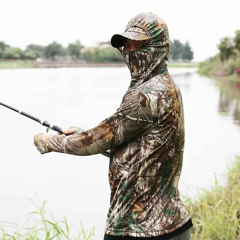 Summer Thin Sun Protection Fishing Jacket Long-Sleeved Cycling Hooded Jacket Tree Bionic Camouflage Hunting Jungle Ghillie Suit