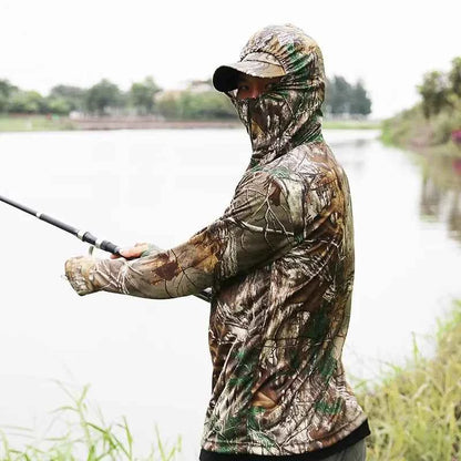 Summer Thin Sun Protection Fishing Jacket Long-Sleeved Cycling Hooded Jacket Tree Bionic Camouflage Hunting Jungle Ghillie Suit