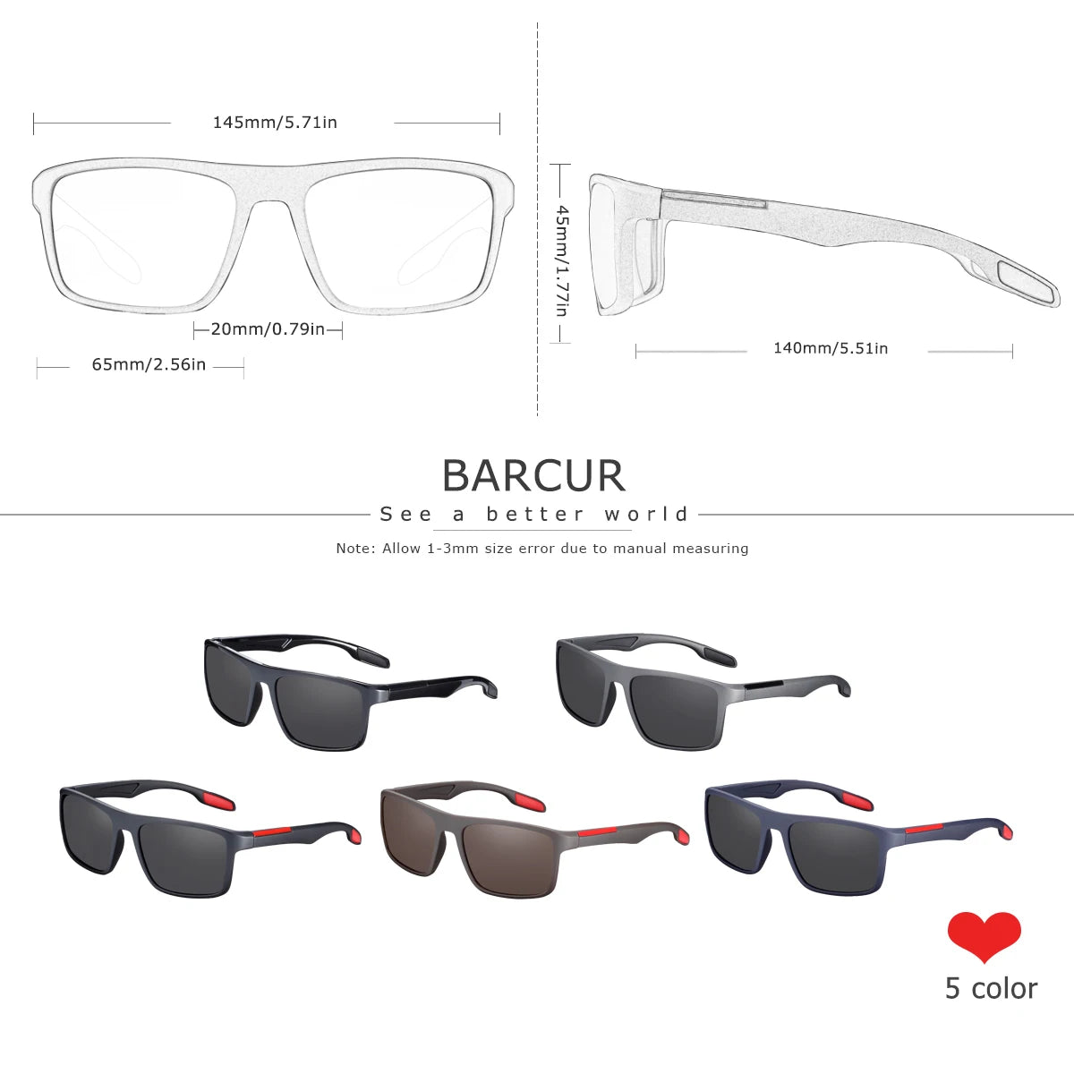 BARCUR TR-90 Polarized Rectangle Sunglasses – UV400, Outdoor Sport, Men &amp; Women