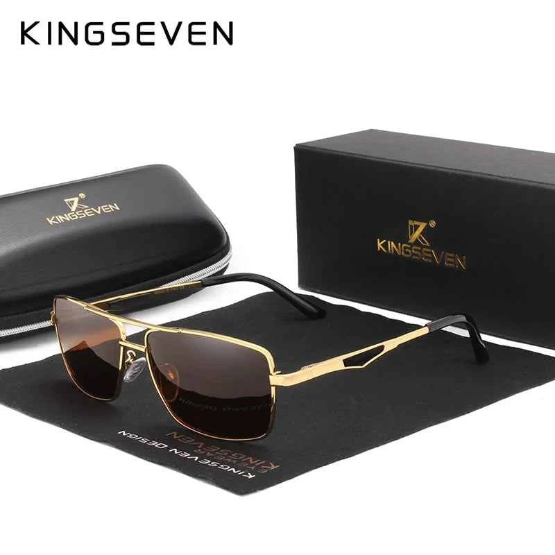 KINGSEVEN 7906 Aluminum Sunglasses – Polarized, UV400, Square, Includes Polarization Test Card, Unisex