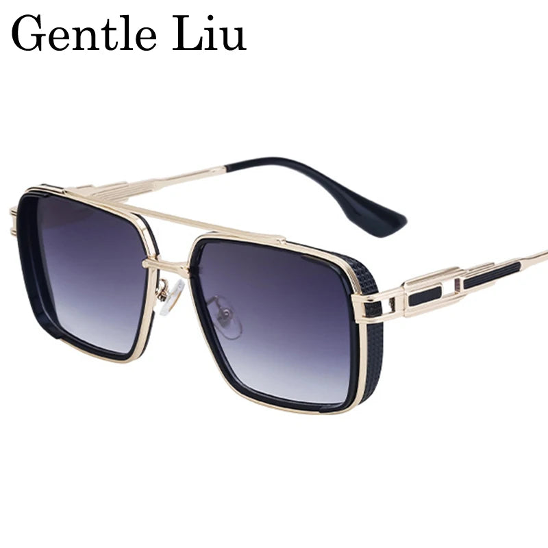 GENTLE LIU WF-5G44 Steampunk Double Beam Square Sunglasses – Alloy Frame, UV400