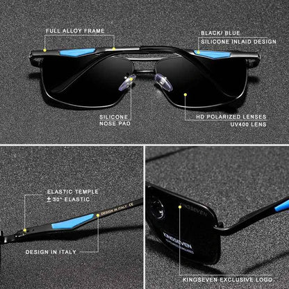 KINGSEVEN 7906 Aluminum Sunglasses – Polarized, UV400, Square, Includes Polarization Test Card, Unisex