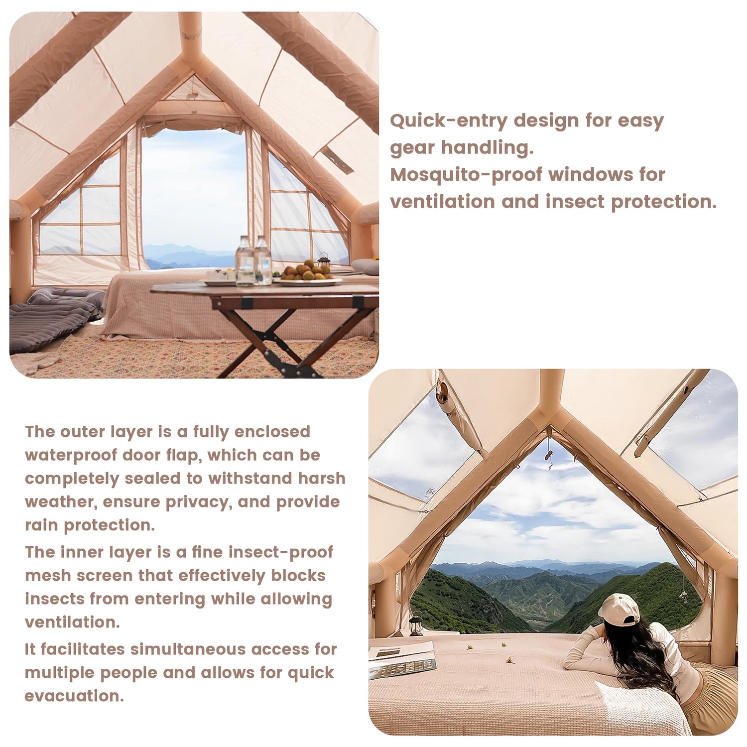 PAKICETUS Inflatable Camping Tent – 4-8 Person Portable 4-Season Waterproof Tent with Windows