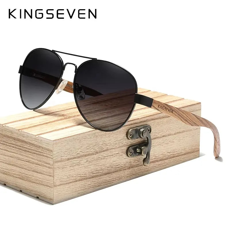 Wood Frame Pilot Polarized Sunglasses UV400 – Leather Case or Wooden Box