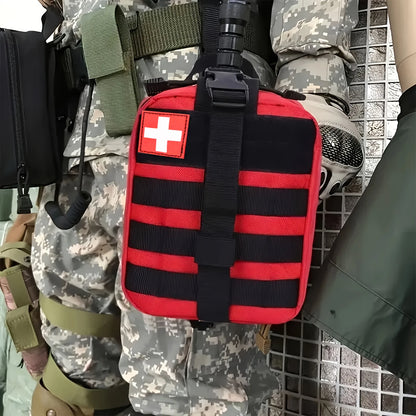 379pcs Home Office First Aid Kit Portable Emergency Bag, Red Survival Carry-On for Outdoor Activities, Camping, Hunting, Hiking
