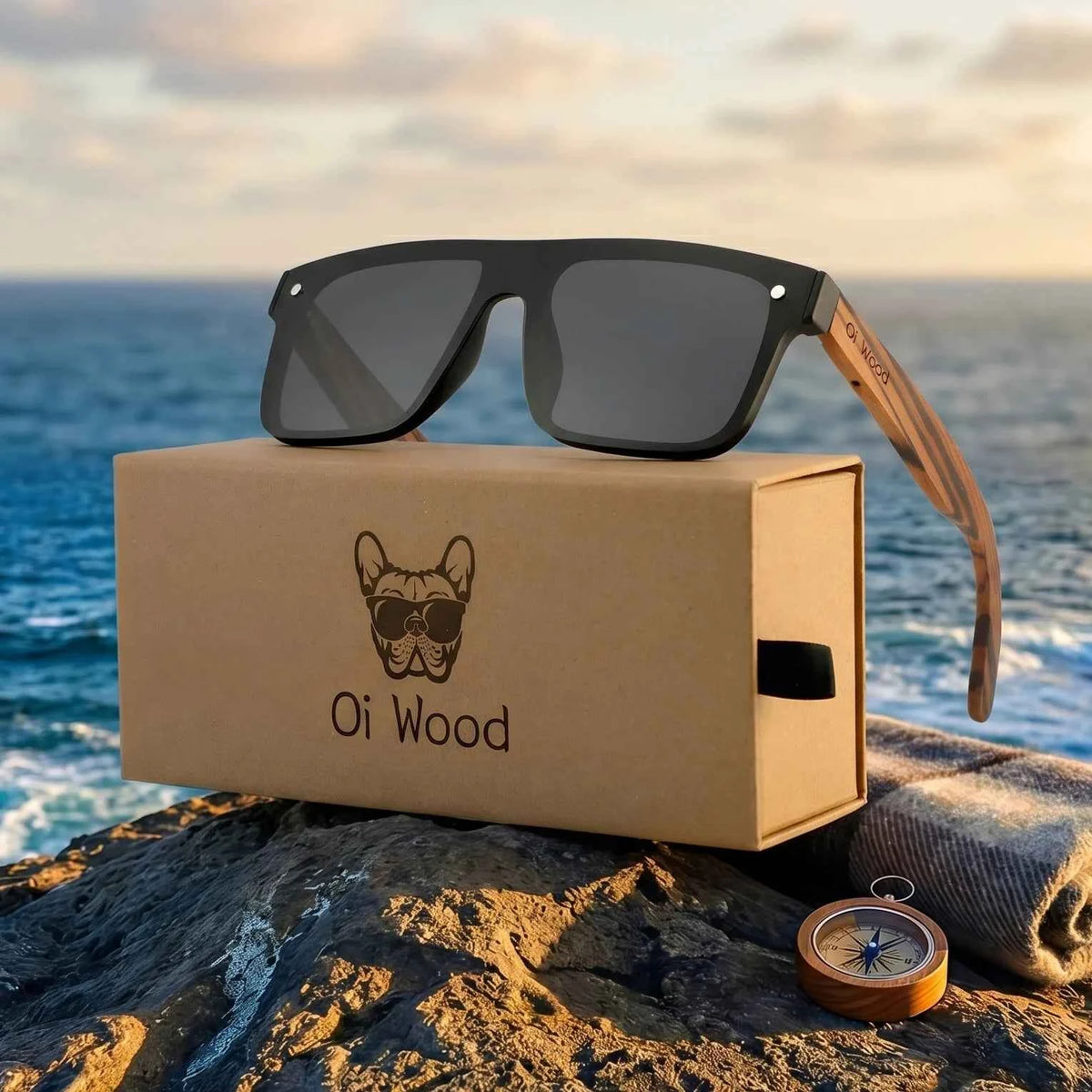 OI Wood OI9908 Polarized Sunglasses – Wide Wood Frame, Mirror, UV400, Unisex