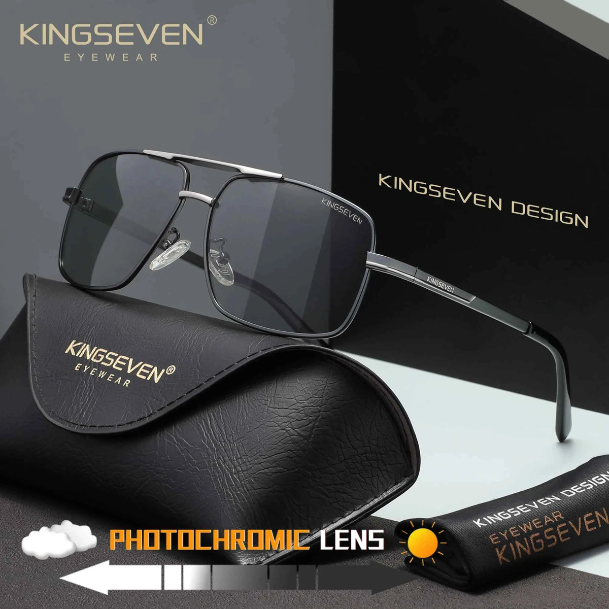 KINGSEVEN 7891 Polarized Sunglasses – Stainless Steel, Photochromic, UV400, Unisex