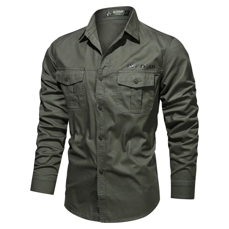 Men Military Long-sleeved Tooling Shirts Male Cotton Outdoor Multi-pocket Casual Shirts Good Quality Man Large Size Solid Shirts