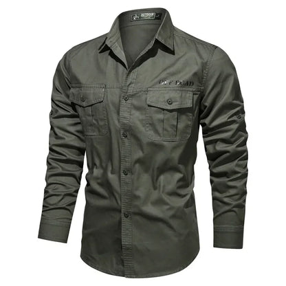 Men Military Long-sleeved Tooling Shirts Male Cotton Outdoor Multi-pocket Casual Shirts Good Quality Man Large Size Solid Shirts