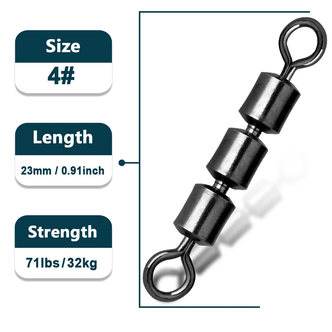 Triple Roller Barrel Swivels – High-Speed 3-Bearing Fishing Swivels (10 Sizes, 15/30/60 Pack)