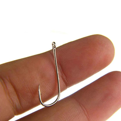Silver Long Handle Hook Bait Barbs Shank Fishing Hooks Set Silver Metal Bait Holder Sharp Point Corrosion Resistant 50/100pcs