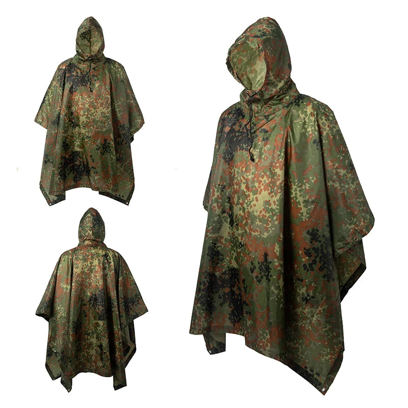 Camouflage Waterproof Poncho – Multifunctional Rain Cover for Camping &amp; Hunting