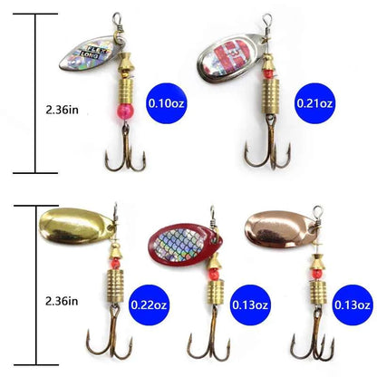 Metal Spoon Spinner Fishing Lure Set – 10pcs Holographic Spinnerbait Kit (3g–7g)