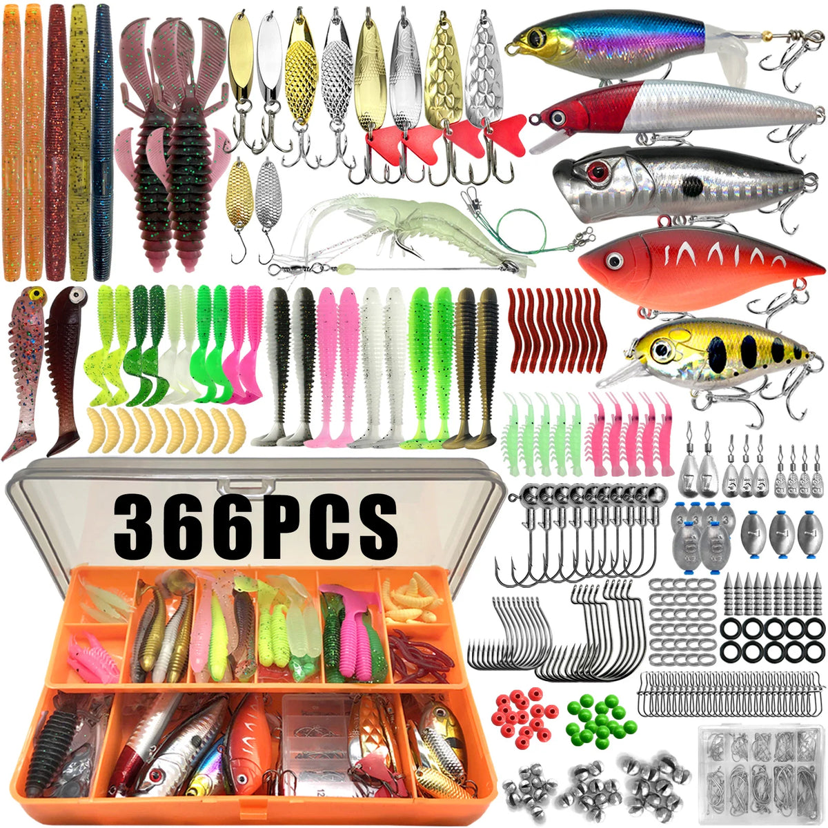 Complete Fishing Lure Kit with Tackle Box – 86 / 88 / 136 / 149 / 366pcs for Trout, Pike &amp; Bass
