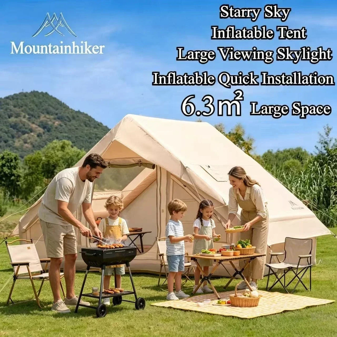 MOUNTAINHIKER Inflatable Camping Tent – 3-4 Person Starry Sky Design | 4-Season Windproof Family Tent