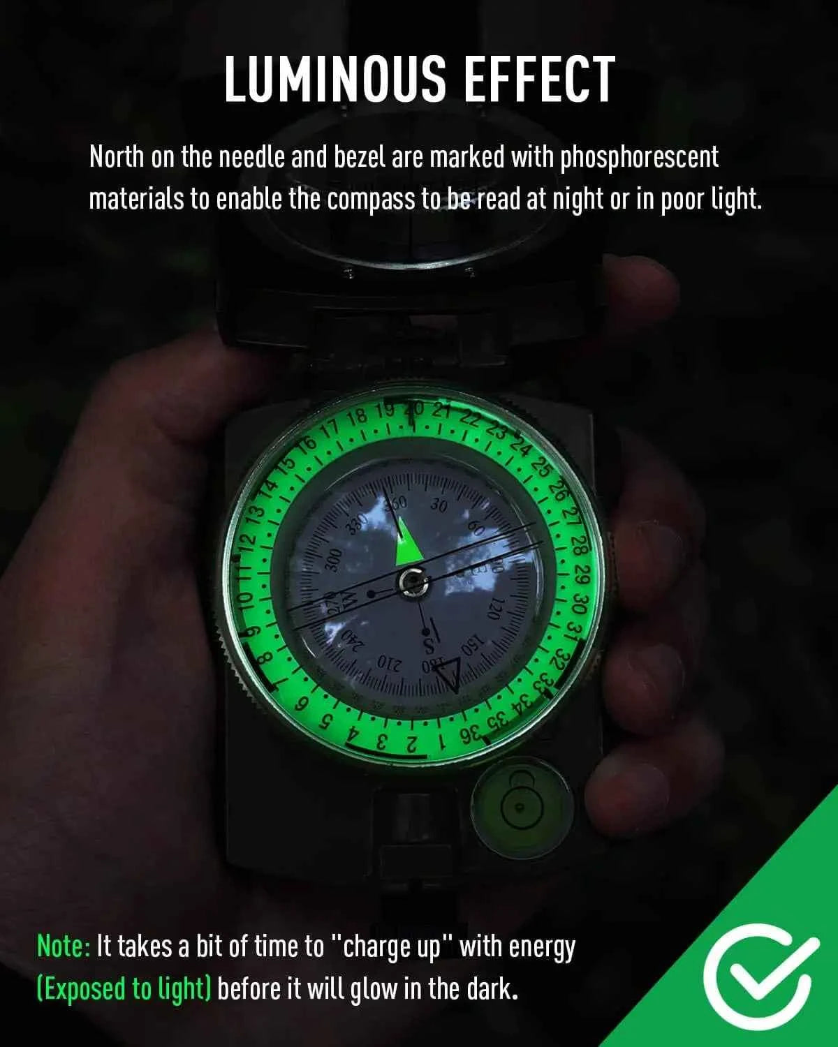 Metal Tactical Sighting Compass – Luminous, Waterproof &amp; Shockproof for Hiking, Hunting &amp; Survival