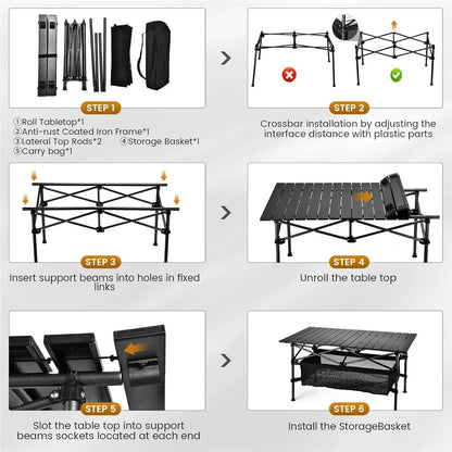 1pc Camping Table That Fold up Lightweight, Aluminum Folding Table Roll Up Table with Easy Carrying Bag for Indoor, Outdoor,