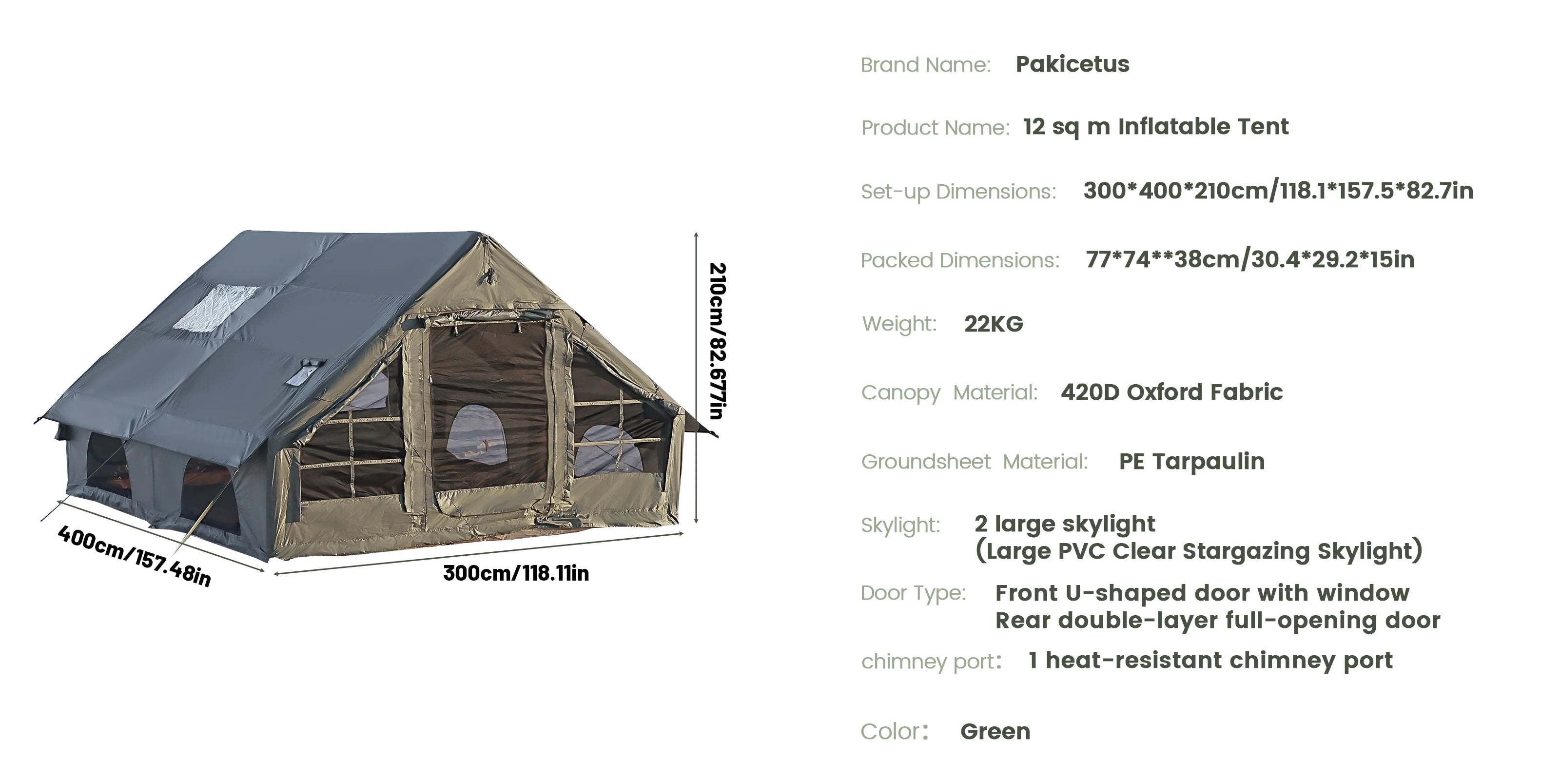 PAKICETUS Inflatable Camping Tent – 4-8 Person Portable 4-Season Waterproof Tent with Windows